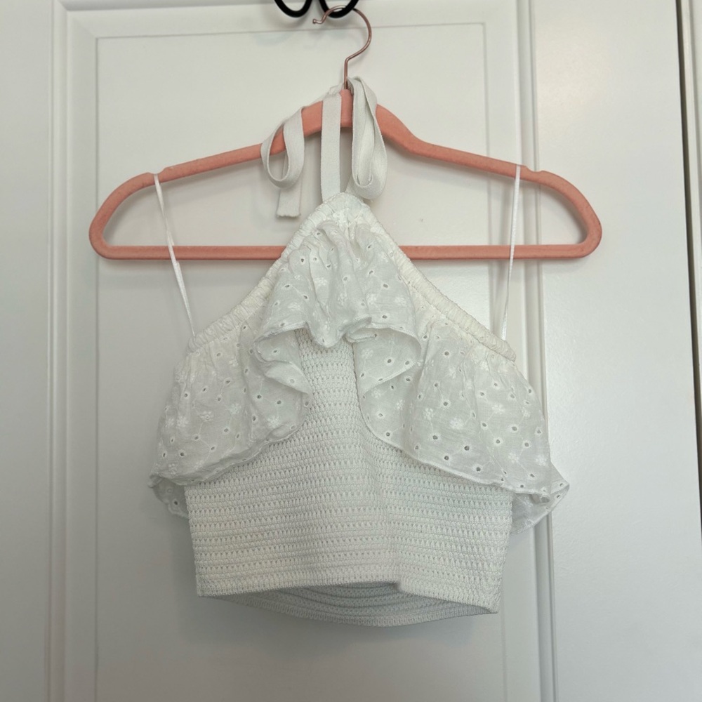 Fate White Eyelet Halter Top